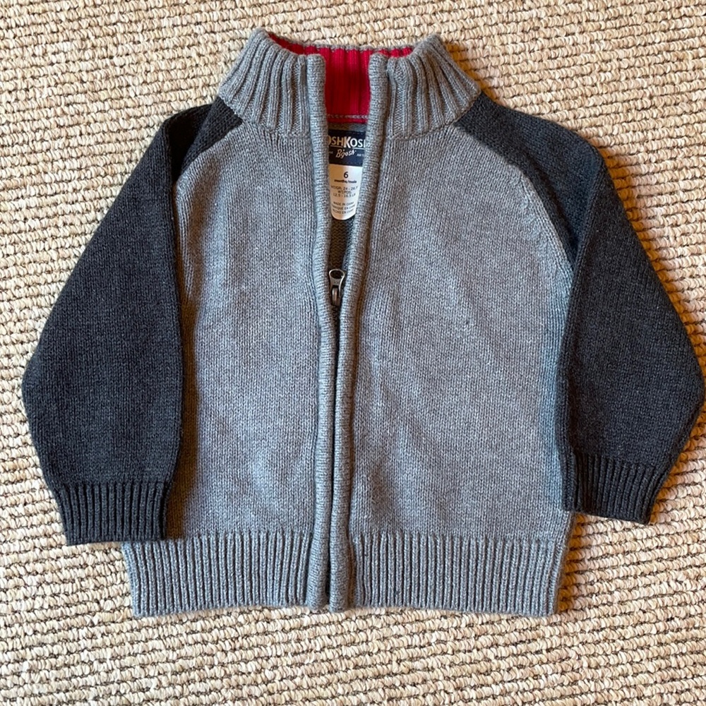 Oshkosh 6 month full zip gray sweater